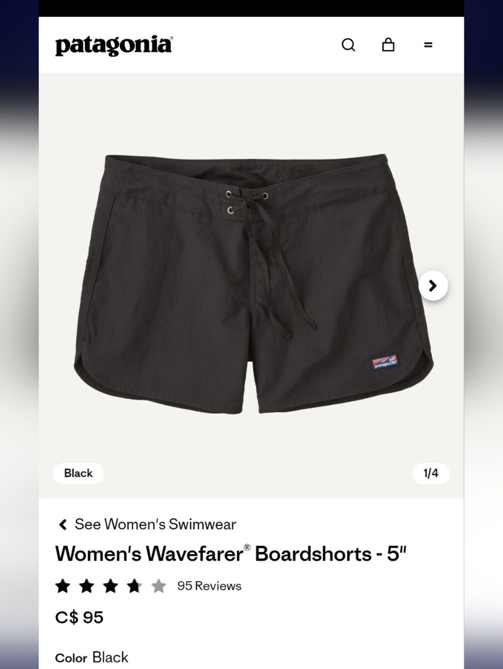 Patagonia NWT Women's Wavefarer Boardshorts 5in Black Size 10
